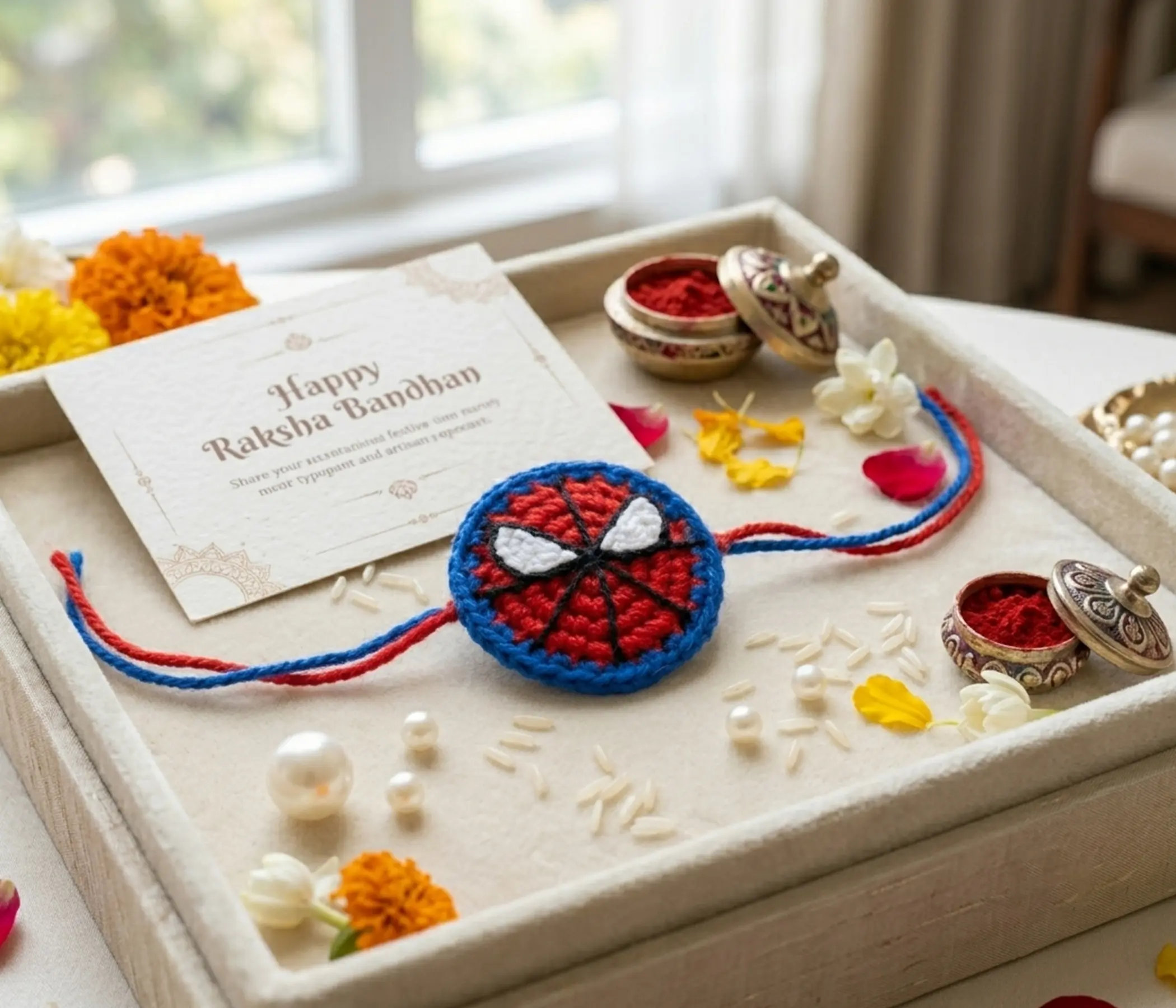 Spiderman Inspired Handmade Kids Crochet Rakhi